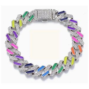 Unisex Cuban Pave Crystal Rhinestone and Multi Color Enamel Link Bracelet ~VIDEO